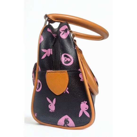 Playboy Pink & Black Monogram Handbag Y2K Bunny Print Pink Lining - Picture 9 of 10